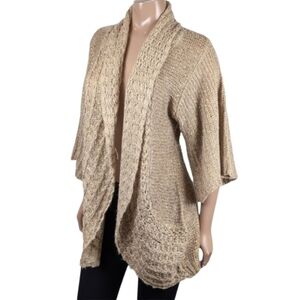 Orange Cocoon Cardigan Sweater Open Knit Flare Sleeve Metallic Gold One Size